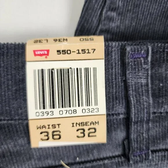 Levis Jeans 550-1517 Mens 36x32 Black Corduroy Vintage Unhemmed USA NWT